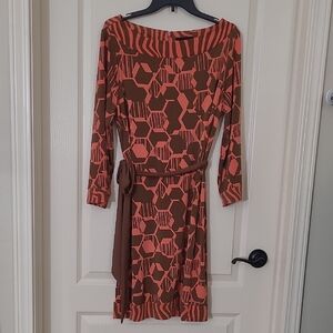 ATTENTION Coral Honeycomb And Zebra Pattern Midi Dress Size L